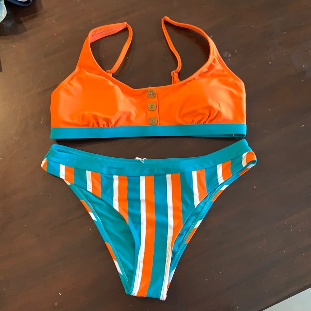 Orange, Teal and White Bikini